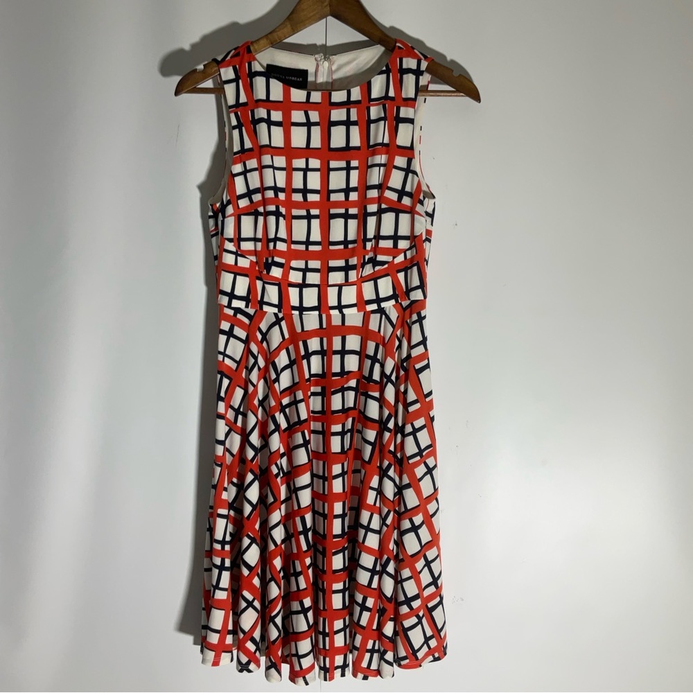 Donna Morgan Summer White Orange Black Stripe Sleeveless Fit & Flare Dress Sz 2. - Picture 6 of 13
